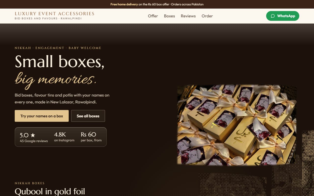 Luxury Event Accessories website on a computer