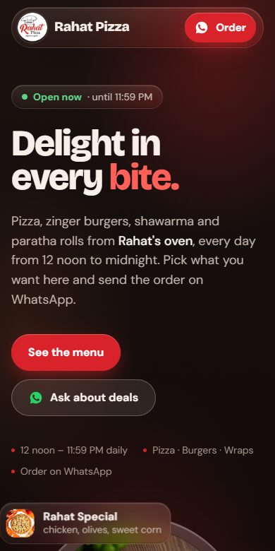 The Rahat Pizza sample on a phone